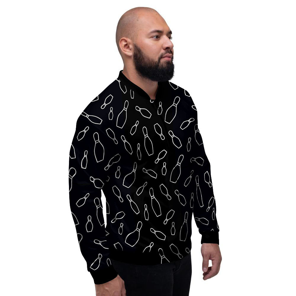 Black Bowling Pins Print Pattern Men's Bomber Jacket-grizzshop