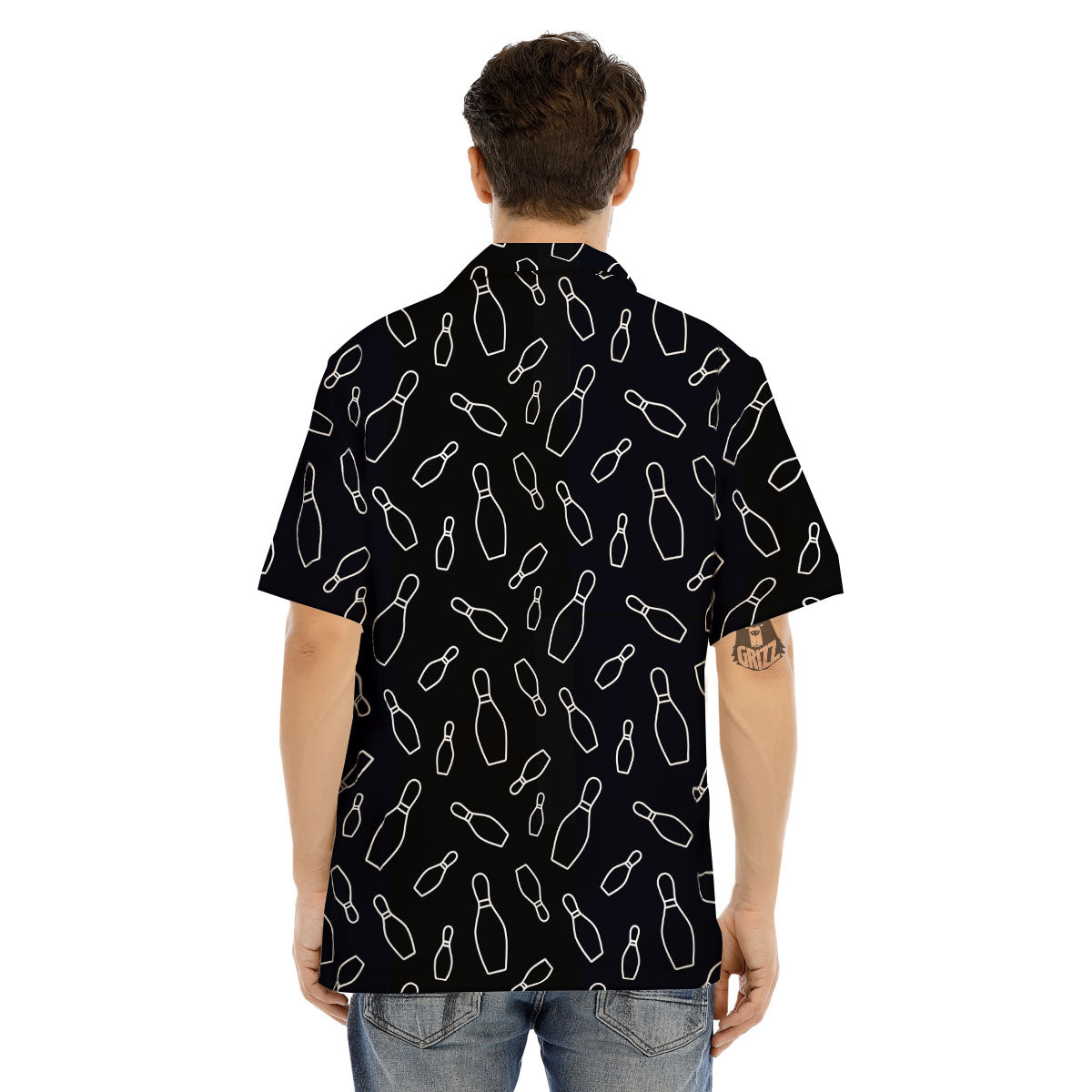 Black Bowling Pins Print Pattern Men's Hawaiian Shirt-grizzshop