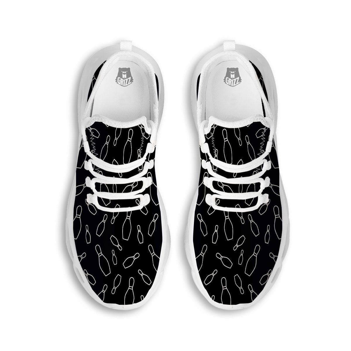 Black Bowling Pins Print Pattern White Running Shoes-grizzshop