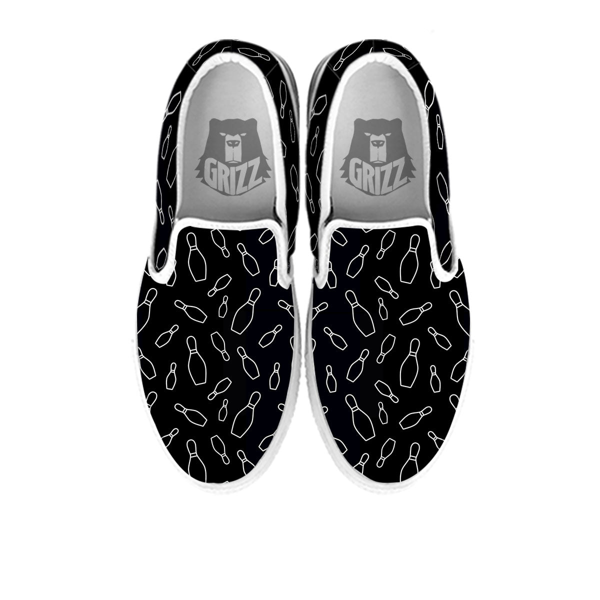Black Bowling Pins Print Pattern White Slip On Shoes-grizzshop