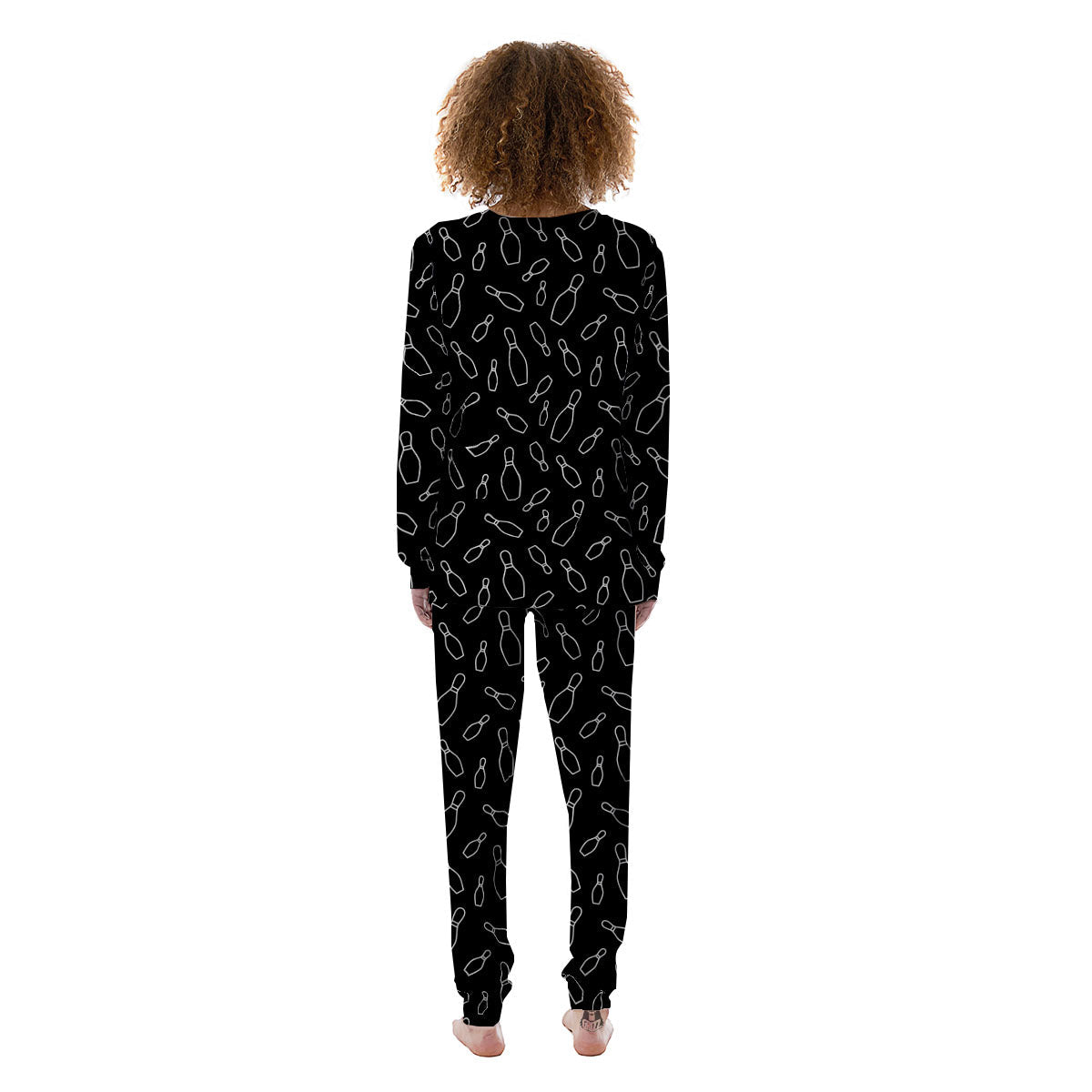 Black Bowling Pins Print Pattern Women's Pajamas-grizzshop