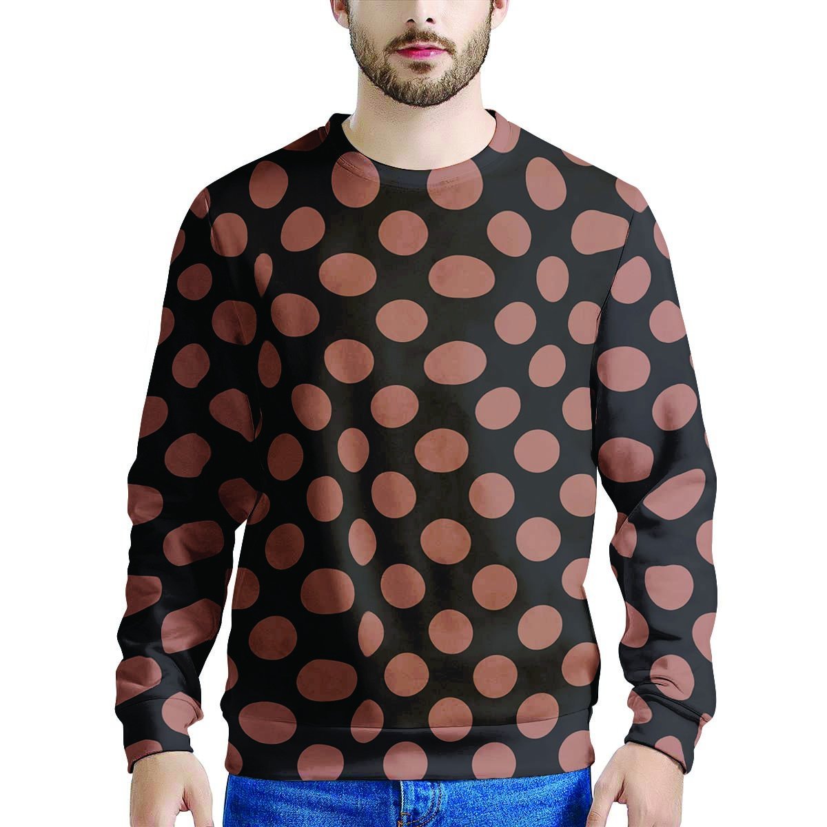 Black Brown Polka Dot Men's Zip Up Hoodie