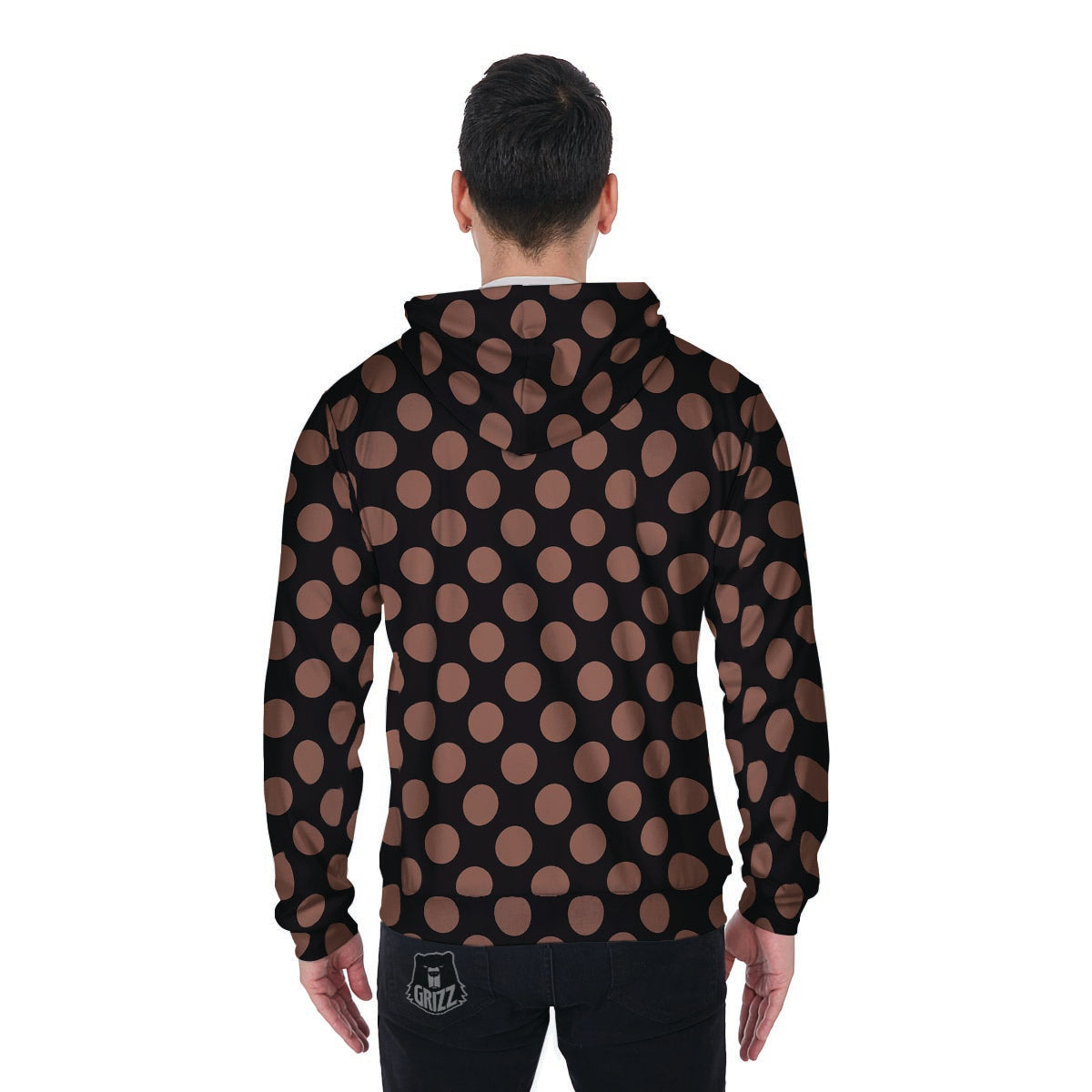 Black Brown Polka Dot Men's Zip Up Hoodie-grizzshop