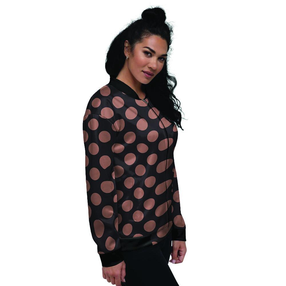 Black Brown Polka Dot Women's Bomber Jacket-grizzshop