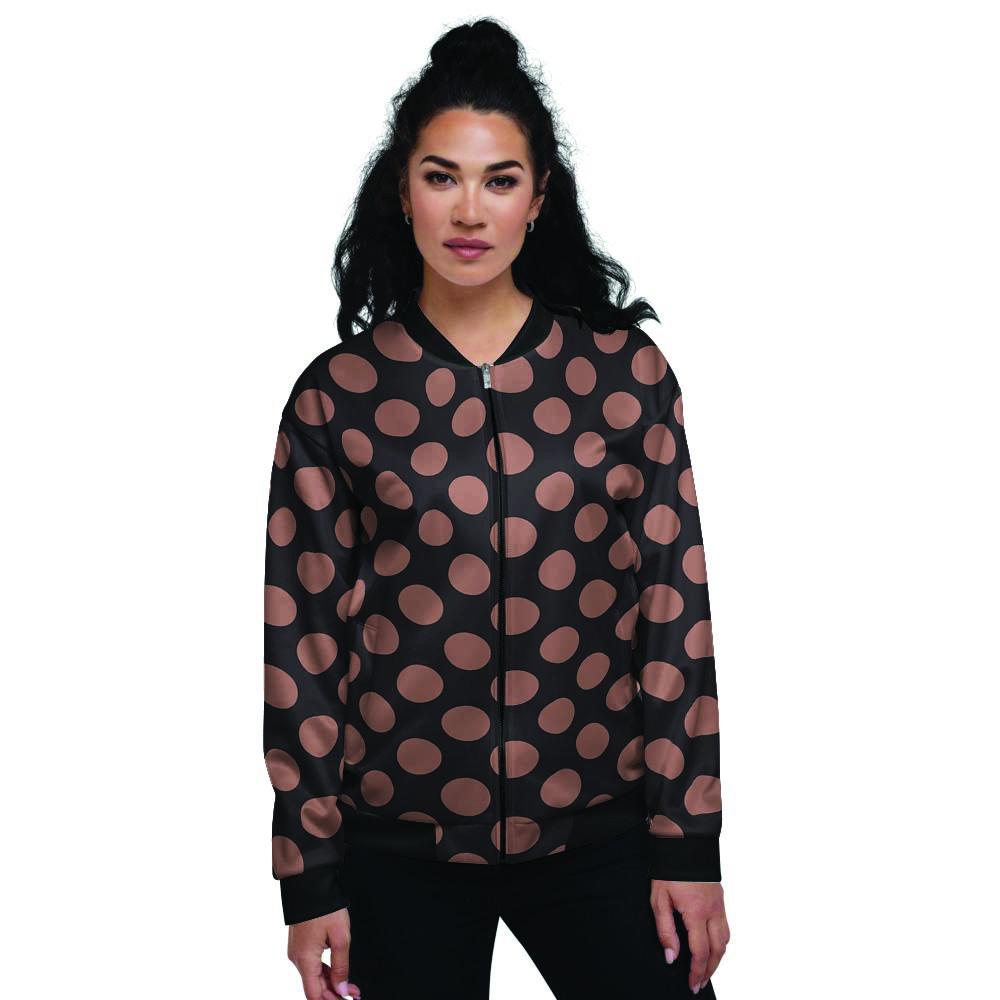 Black Brown Polka Dot Women's Bomber Jacket-grizzshop