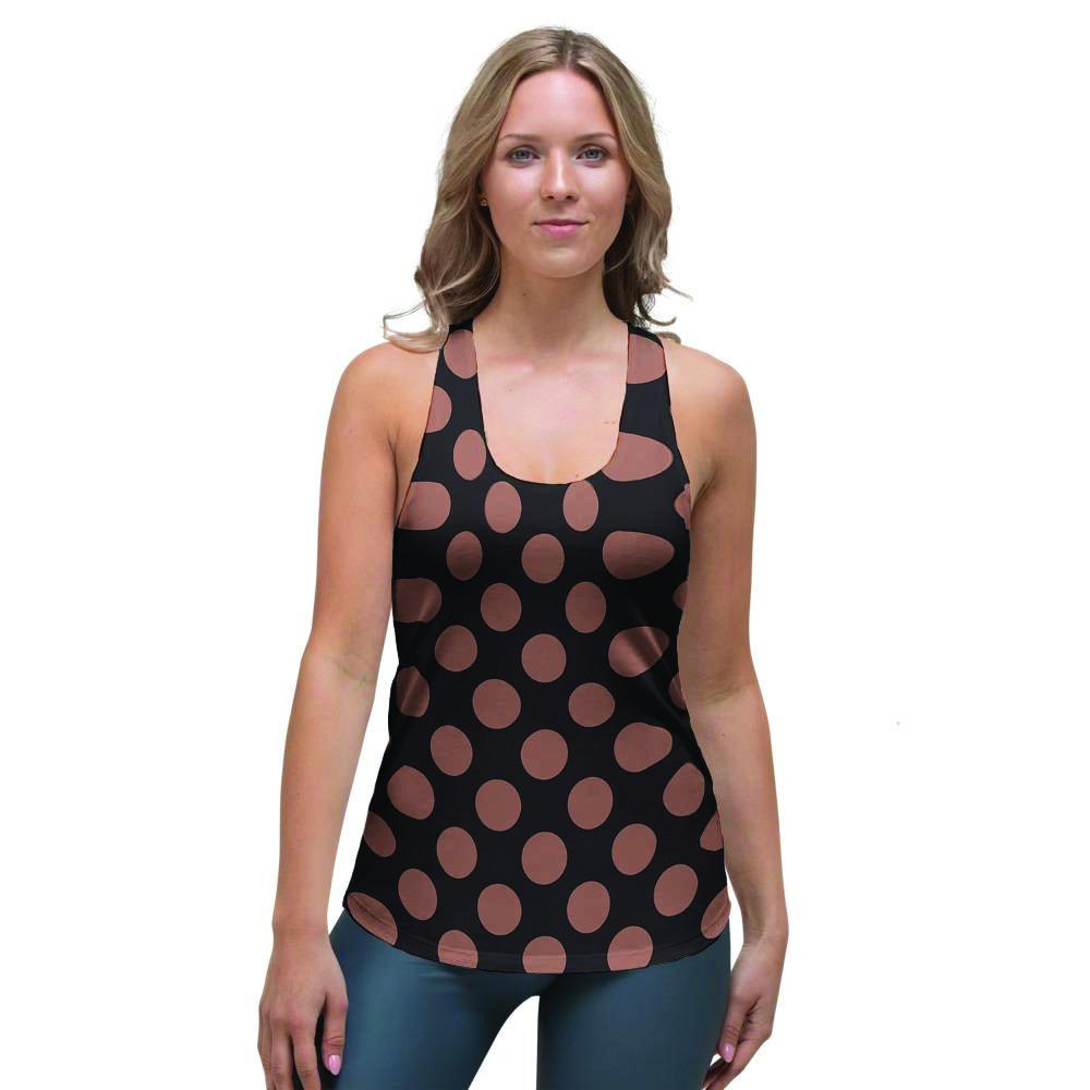 Black Brown Polka Dot Women's Racerback Tank Top-grizzshop