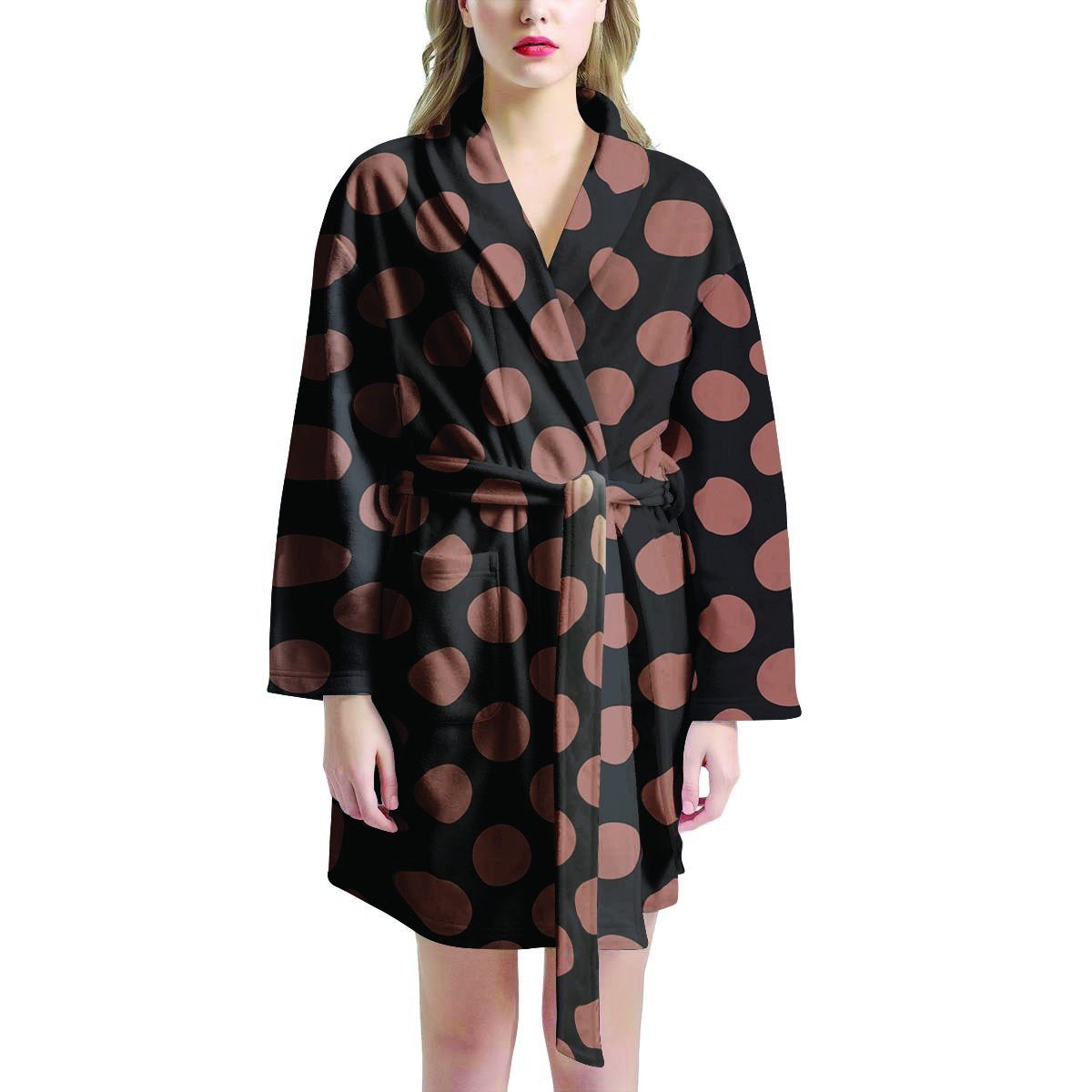 Black Brown Polka Dot Women's Robe-grizzshop