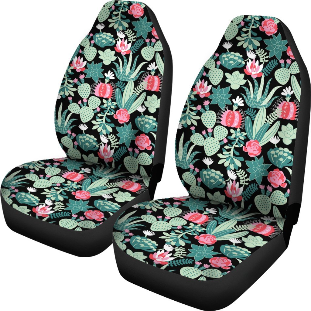 Black Cactus Pattern Print Universal Fit Car Seat Cover-grizzshop