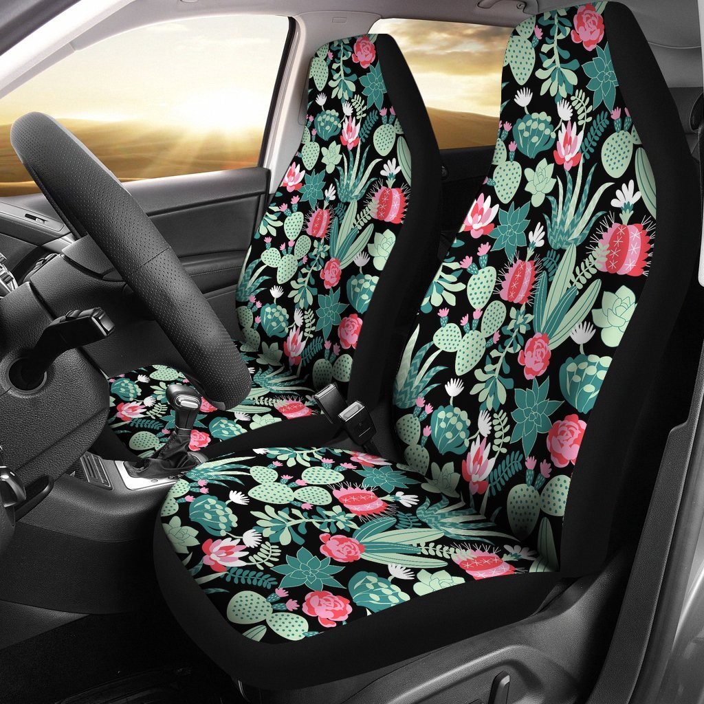 Black Cactus Pattern Print Universal Fit Car Seat Cover-grizzshop
