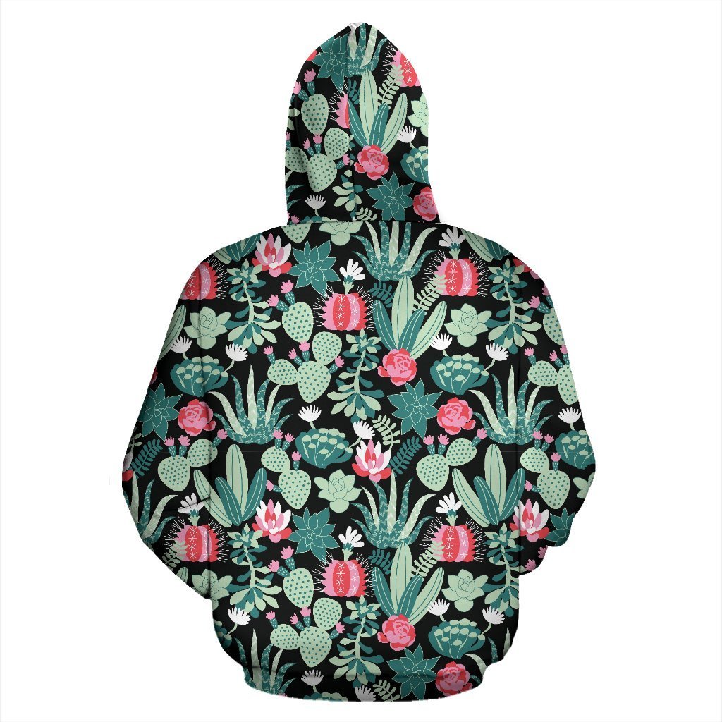 Black Cactus Pattern Print Women Men Pullover Hoodie-grizzshop