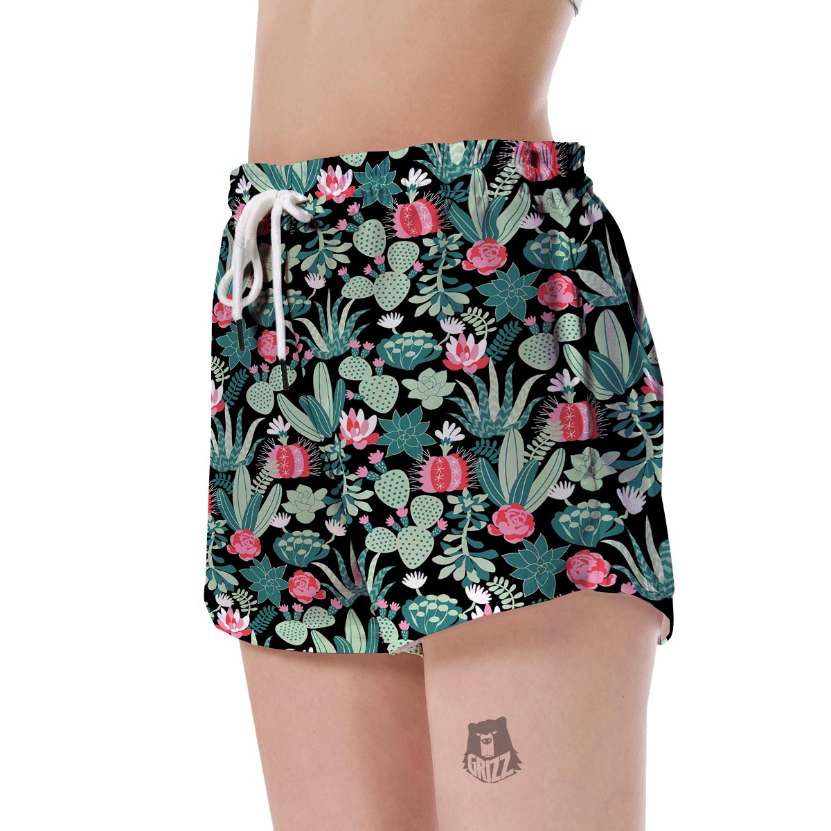 Black Cactus Pattern Print Women's Shorts-grizzshop
