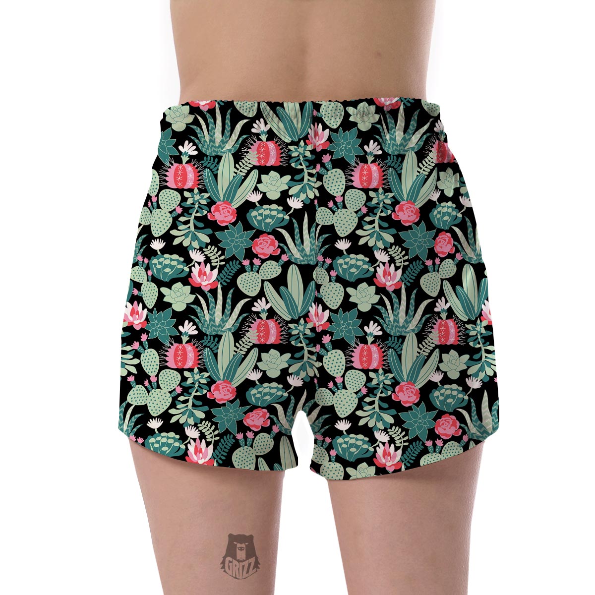 Black Cactus Pattern Print Women's Shorts-grizzshop