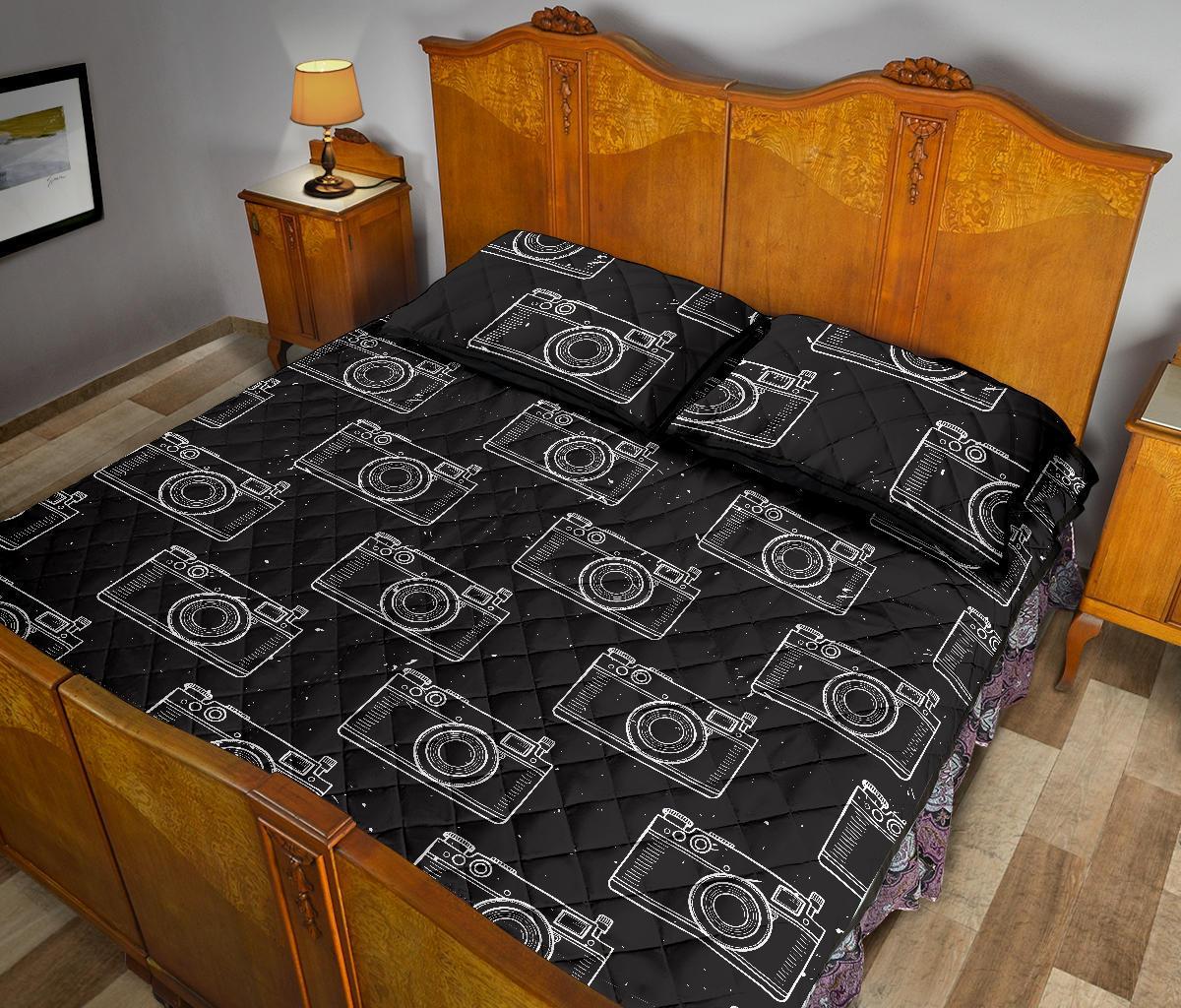 Black Camera Print Pattern Bed Set Quilt-grizzshop