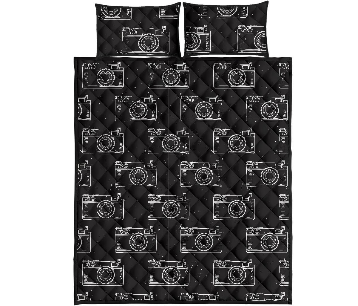 Black Camera Print Pattern Bed Set Quilt-grizzshop
