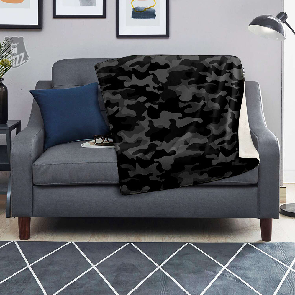 Black Camo And Camouflage Print Blanket-grizzshop