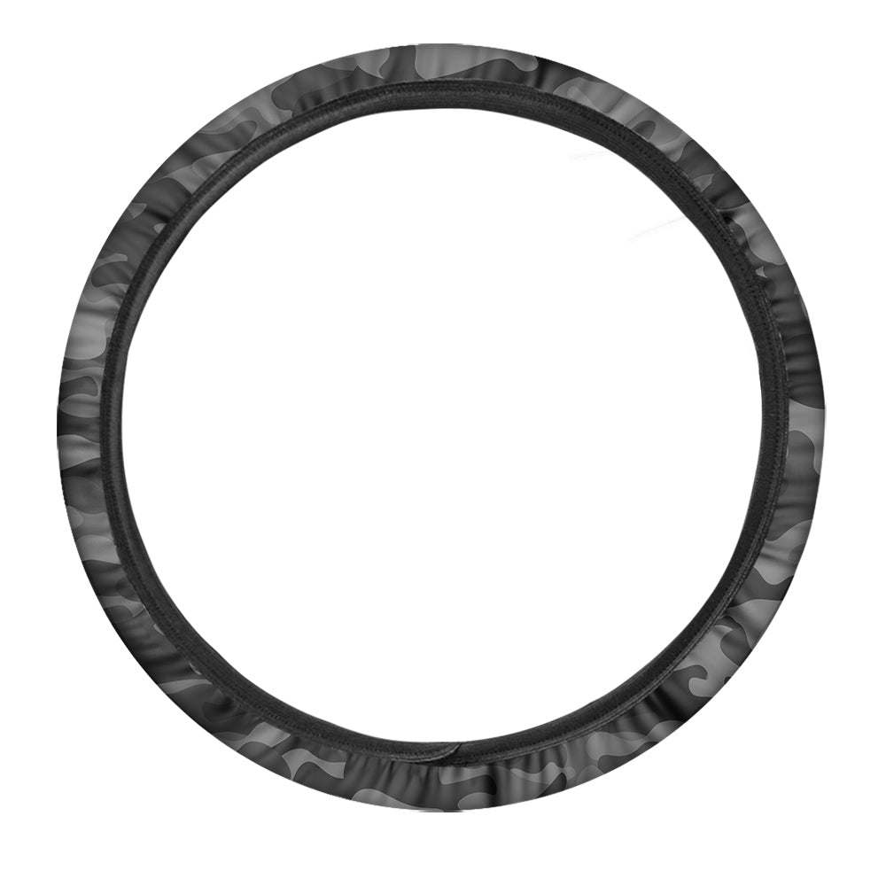Black Camo And Camouflage Print Car Steering Wheel Cover-grizzshop
