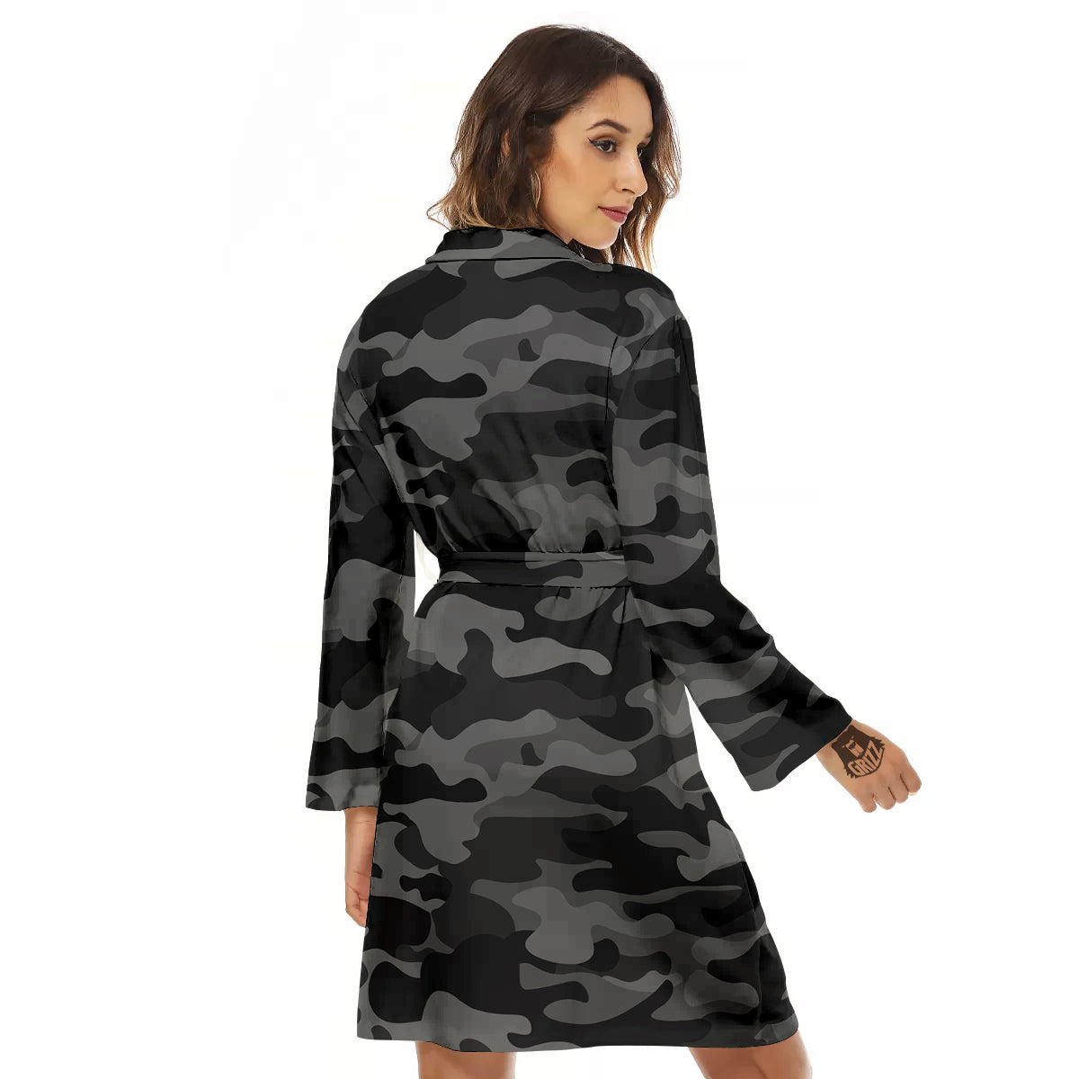 Black Camo And Camouflage Print Women's Robe-grizzshop