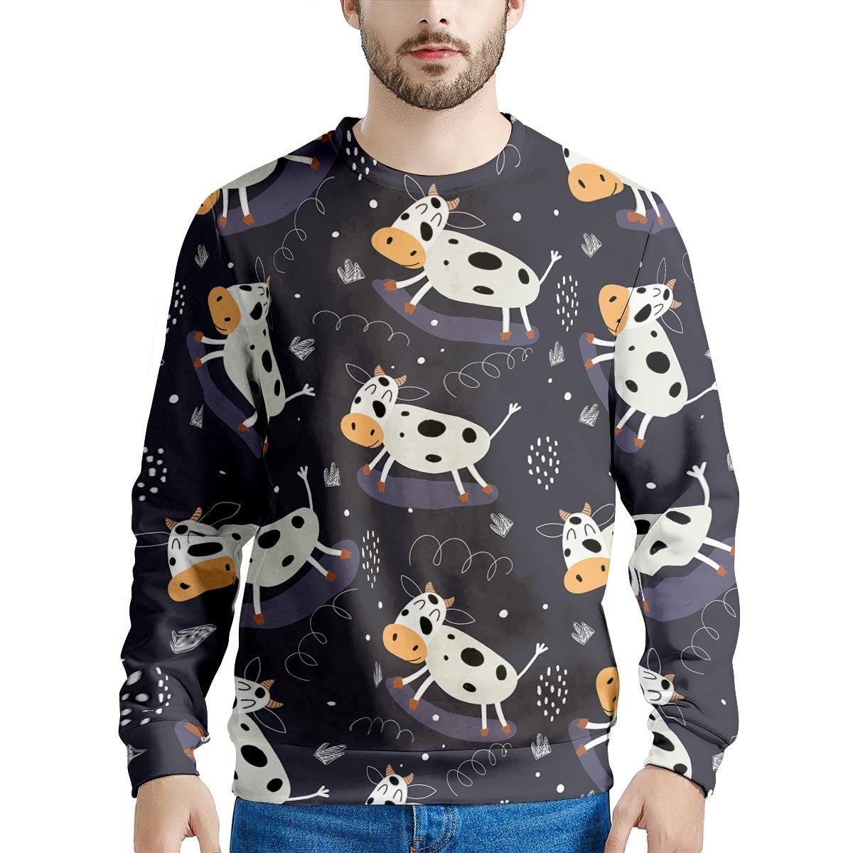 Black Cartoon Cow Print Women's Joggers