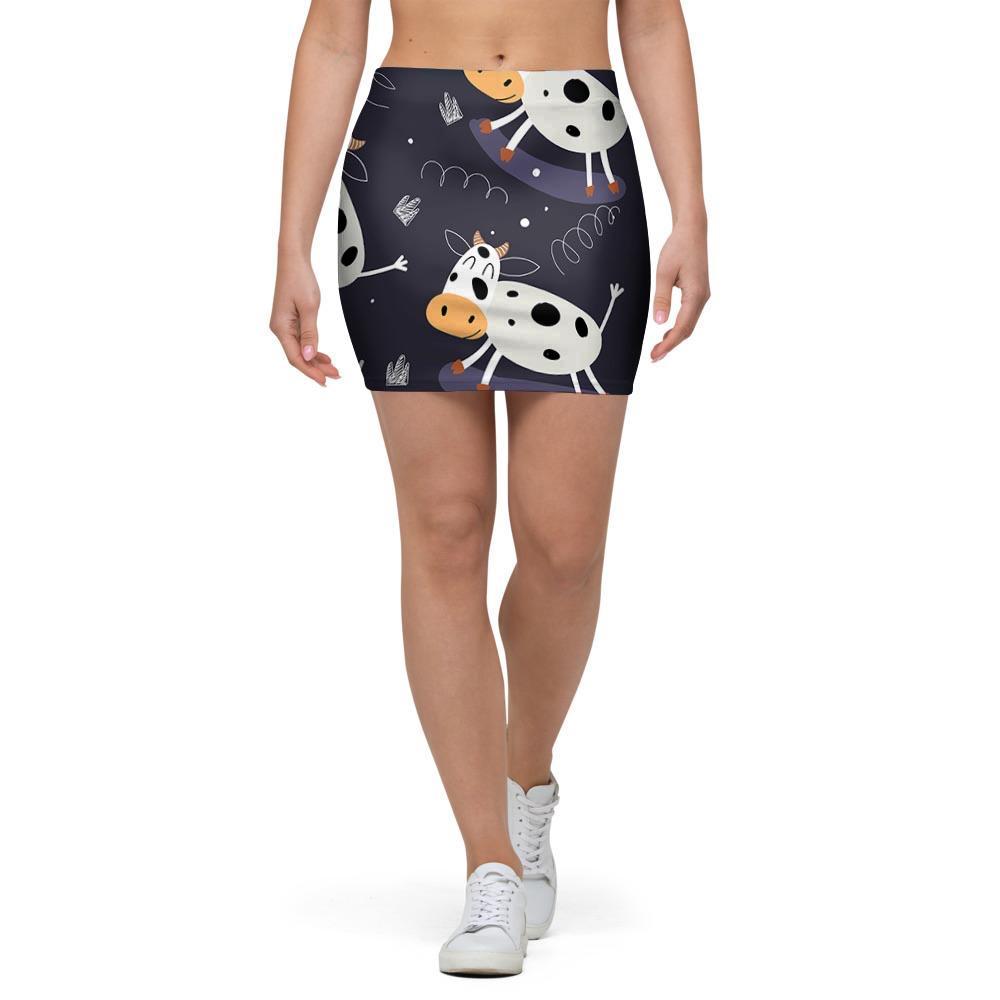 Black Cartoon Cow Print Mini Skirt-grizzshop