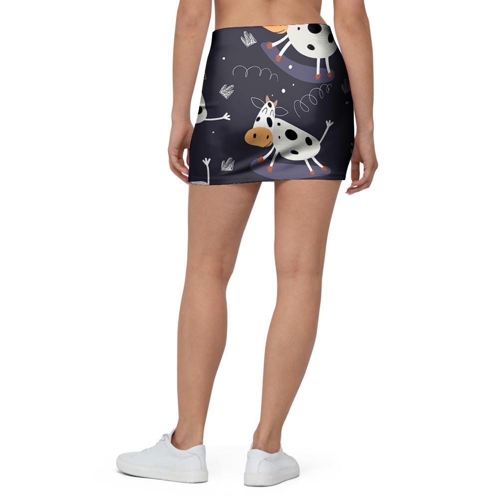 Black Cartoon Cow Print Mini Skirt-grizzshop
