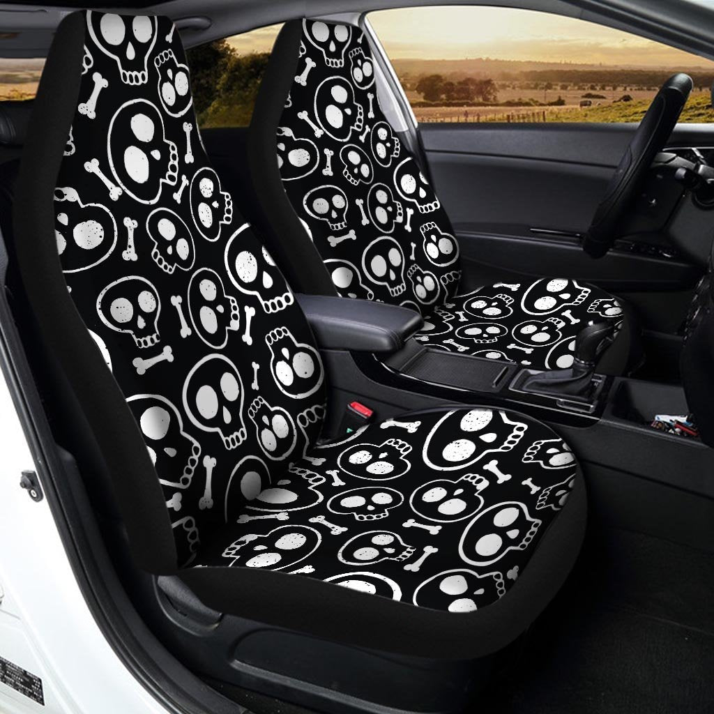 Black Cartoon Skull Car Seat Covers-grizzshop