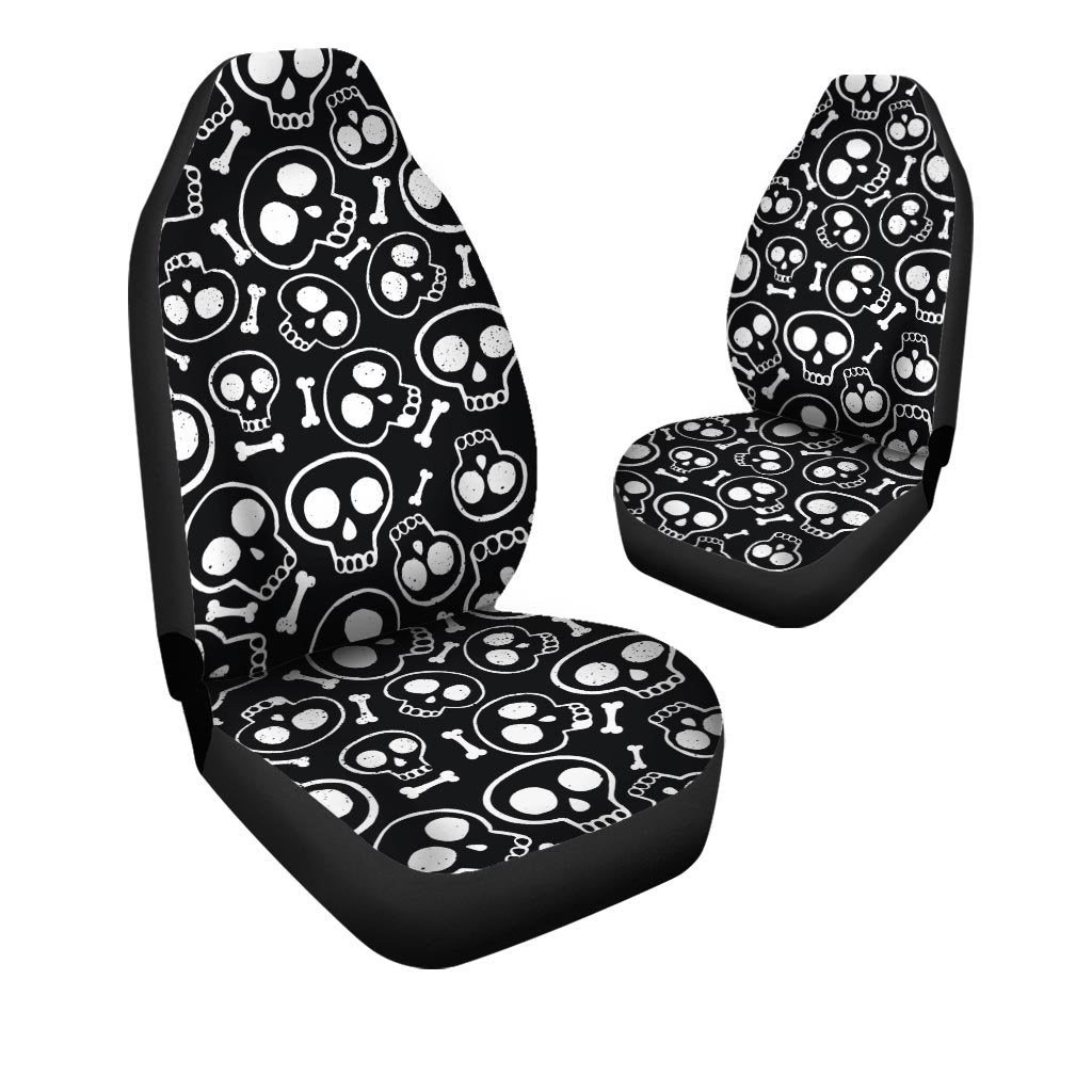 Black Cartoon Skull Car Seat Covers-grizzshop