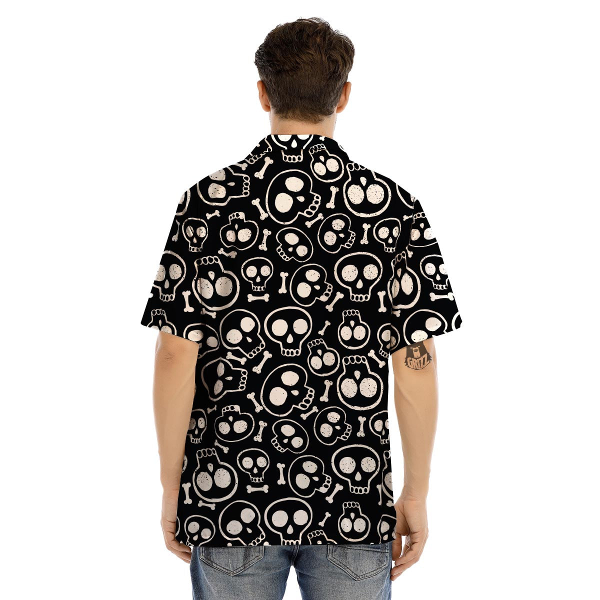 Black Cartoon Skull Men’s Hawaiian Shirt-grizzshop