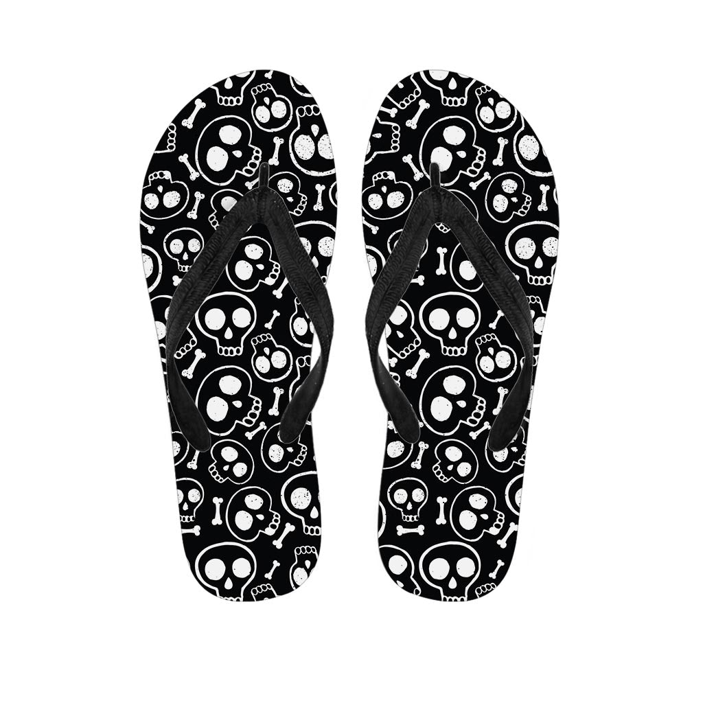 Black Cartoon Skull Women's Flip Flops-grizzshop