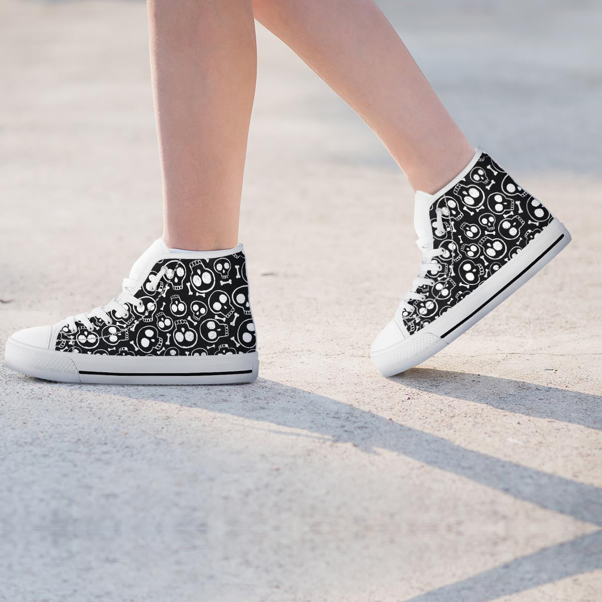 Black Cartoon Skull Women's High Top Shoes-grizzshop