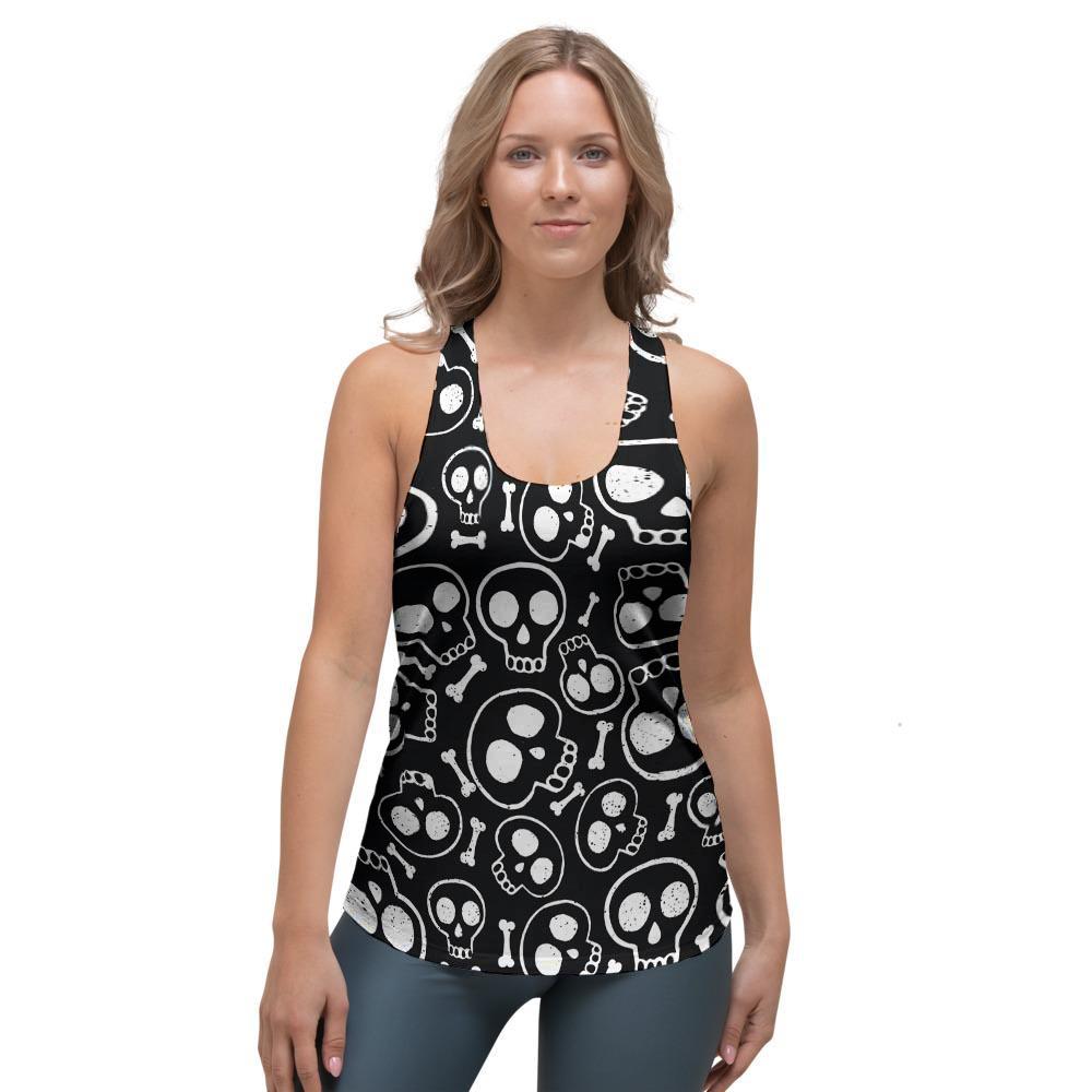 Black Cartoon Skull Women's Racerback Tank Top-grizzshop