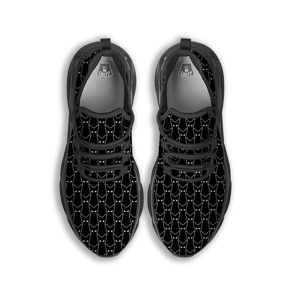 Black Cat Alien Print Pattern Black Running Shoes-grizzshop