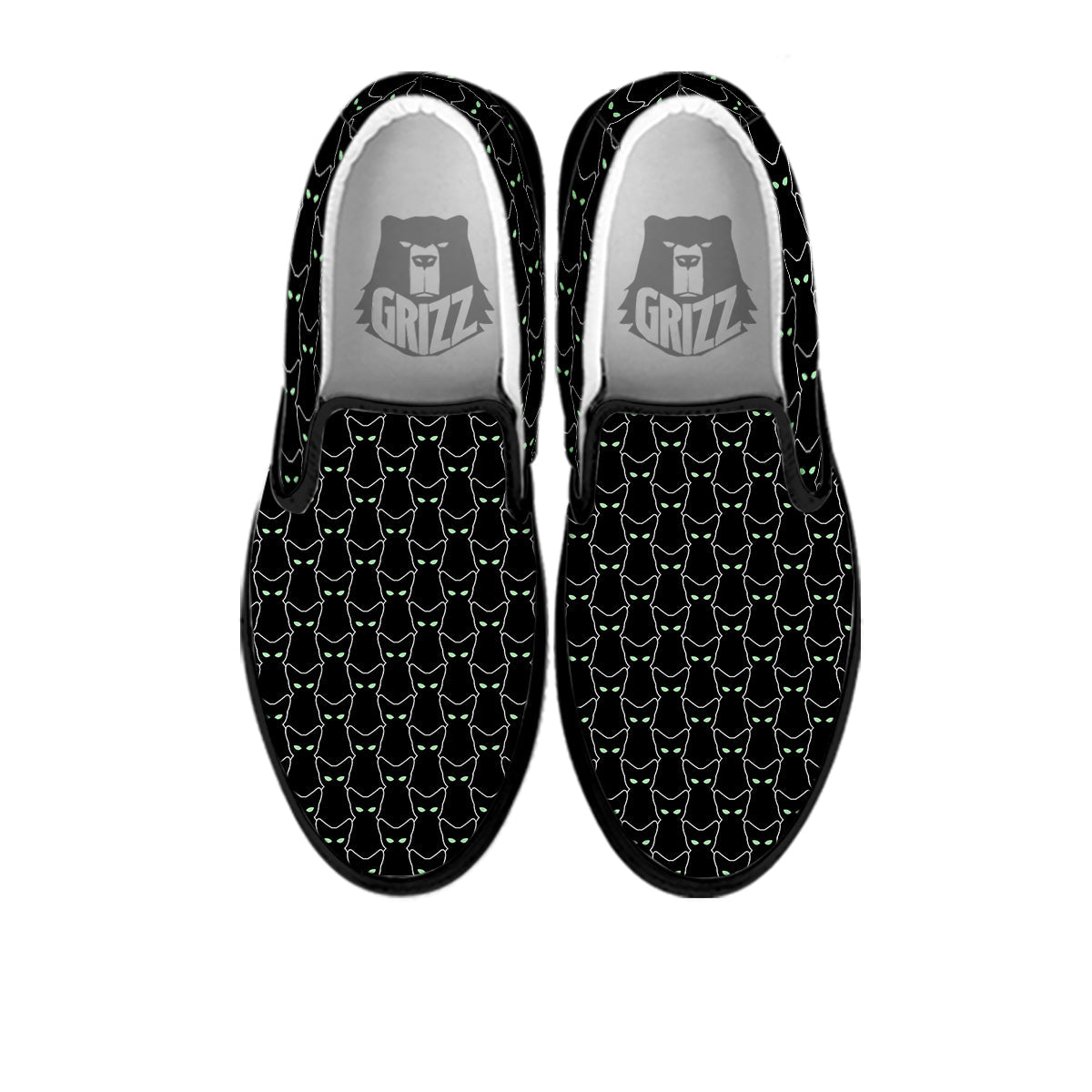 Black Cat Alien Print Pattern Black Slip On Shoes-grizzshop