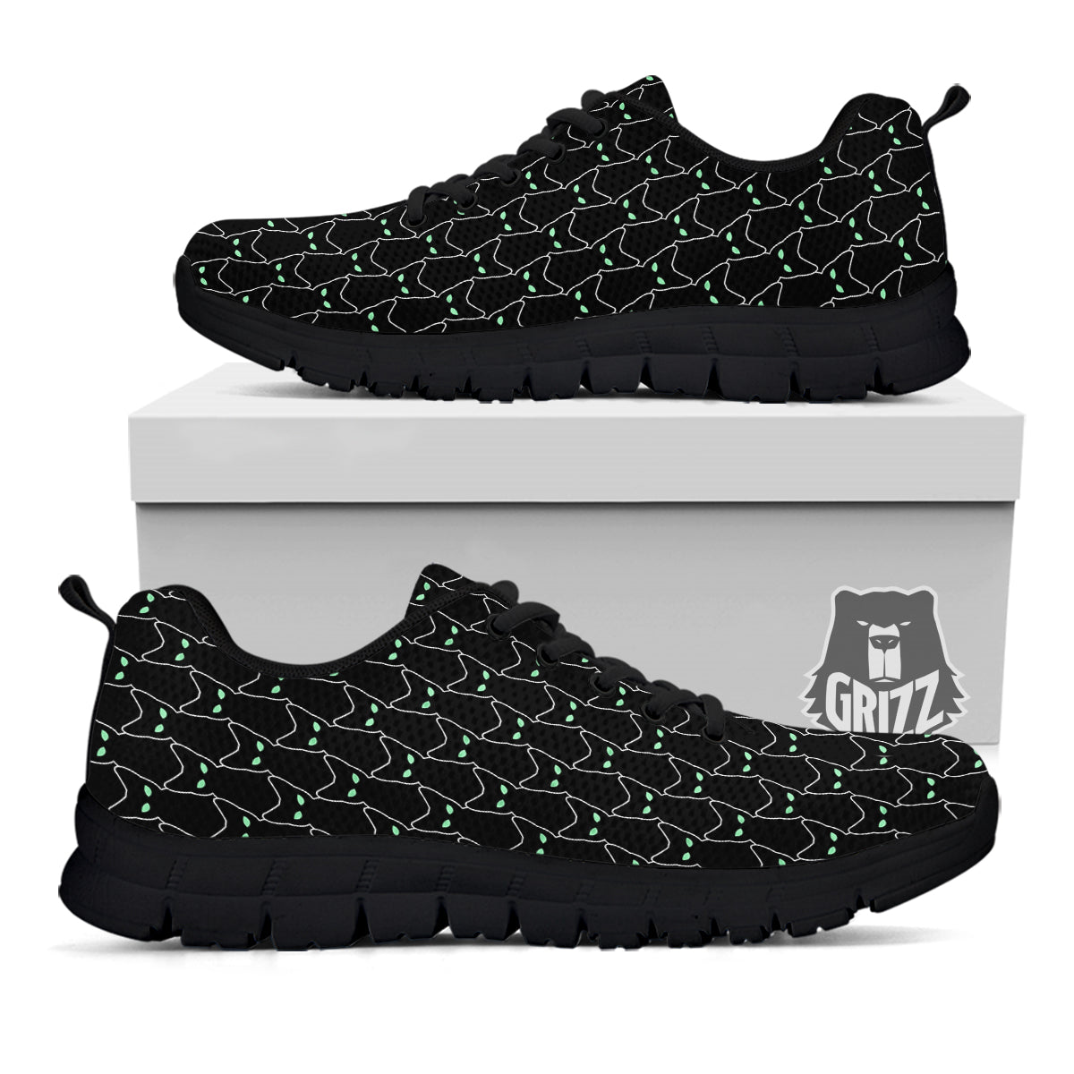 Black Cat Alien Print Pattern Black Sneaker-grizzshop