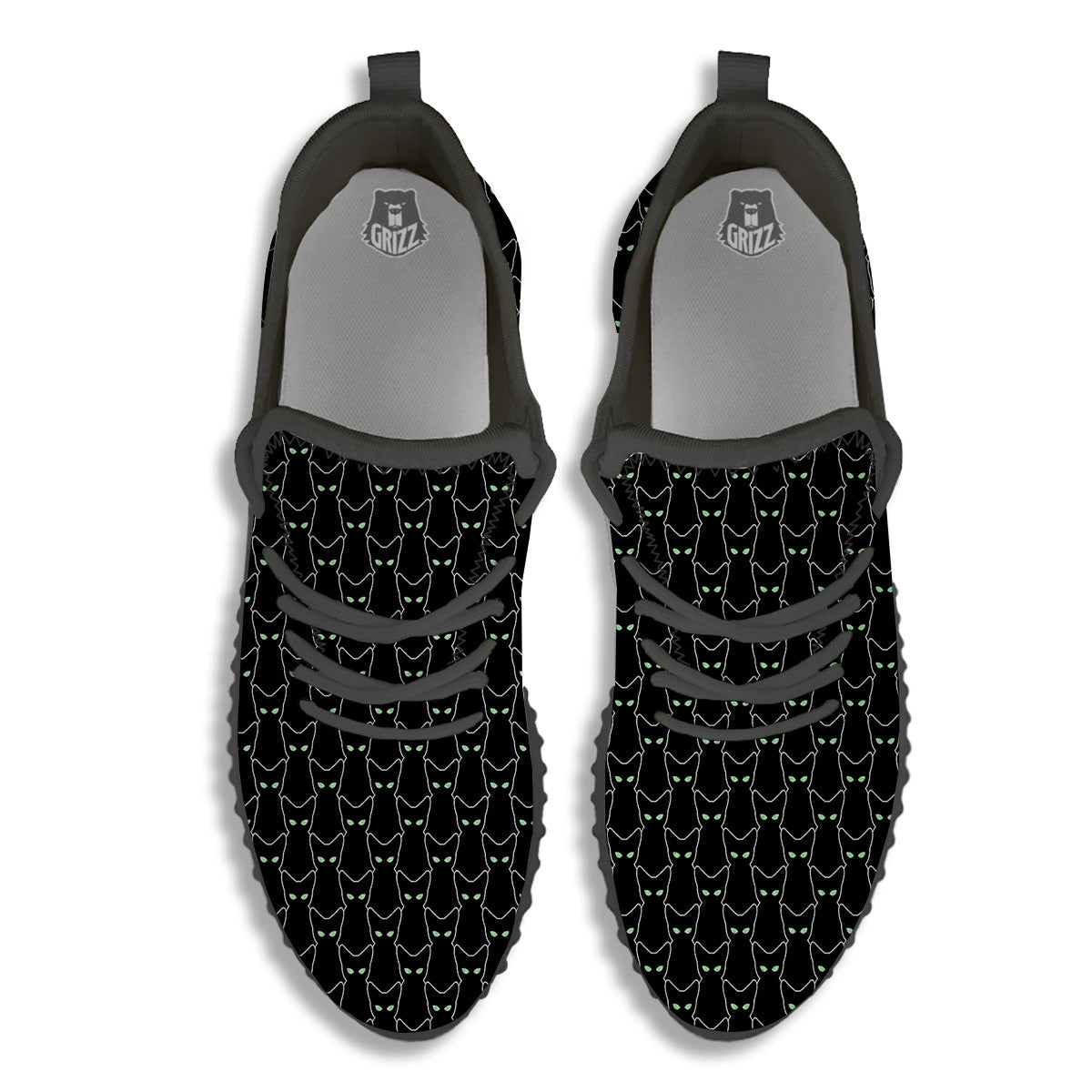 Black Cat Alien Print Pattern Black Walking Shoes-grizzshop