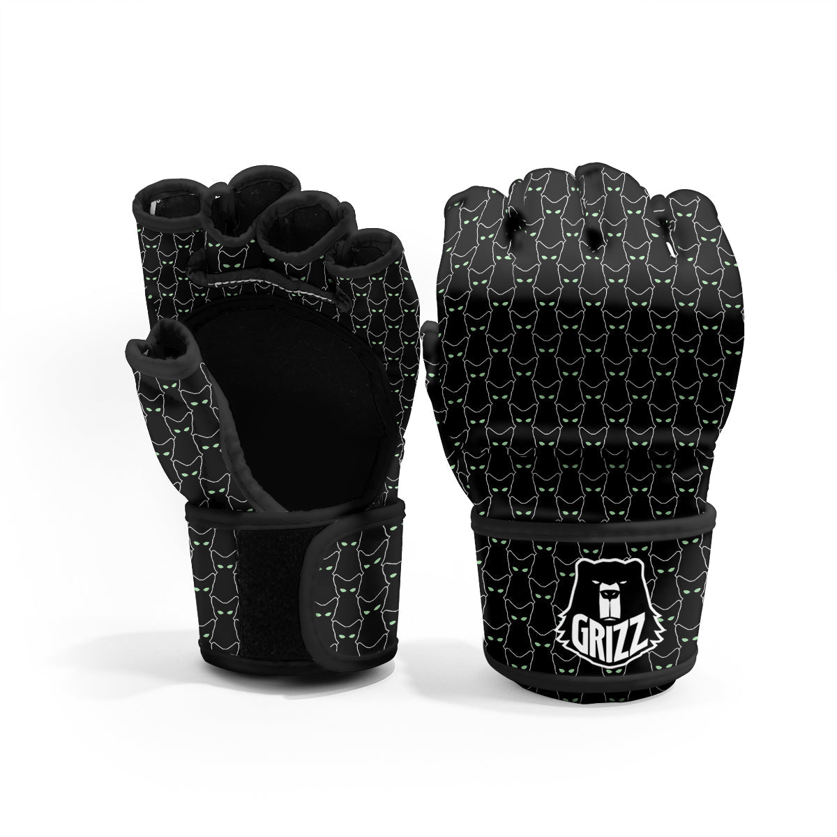 Black Cat Alien Print Pattern MMA Gloves-grizzshop