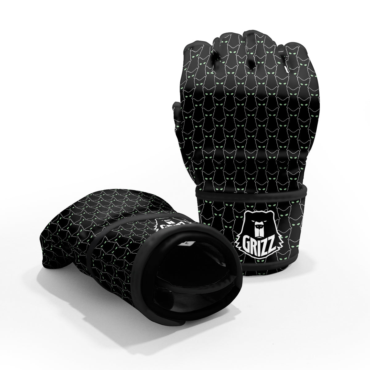 Black Cat Alien Print Pattern MMA Gloves-grizzshop