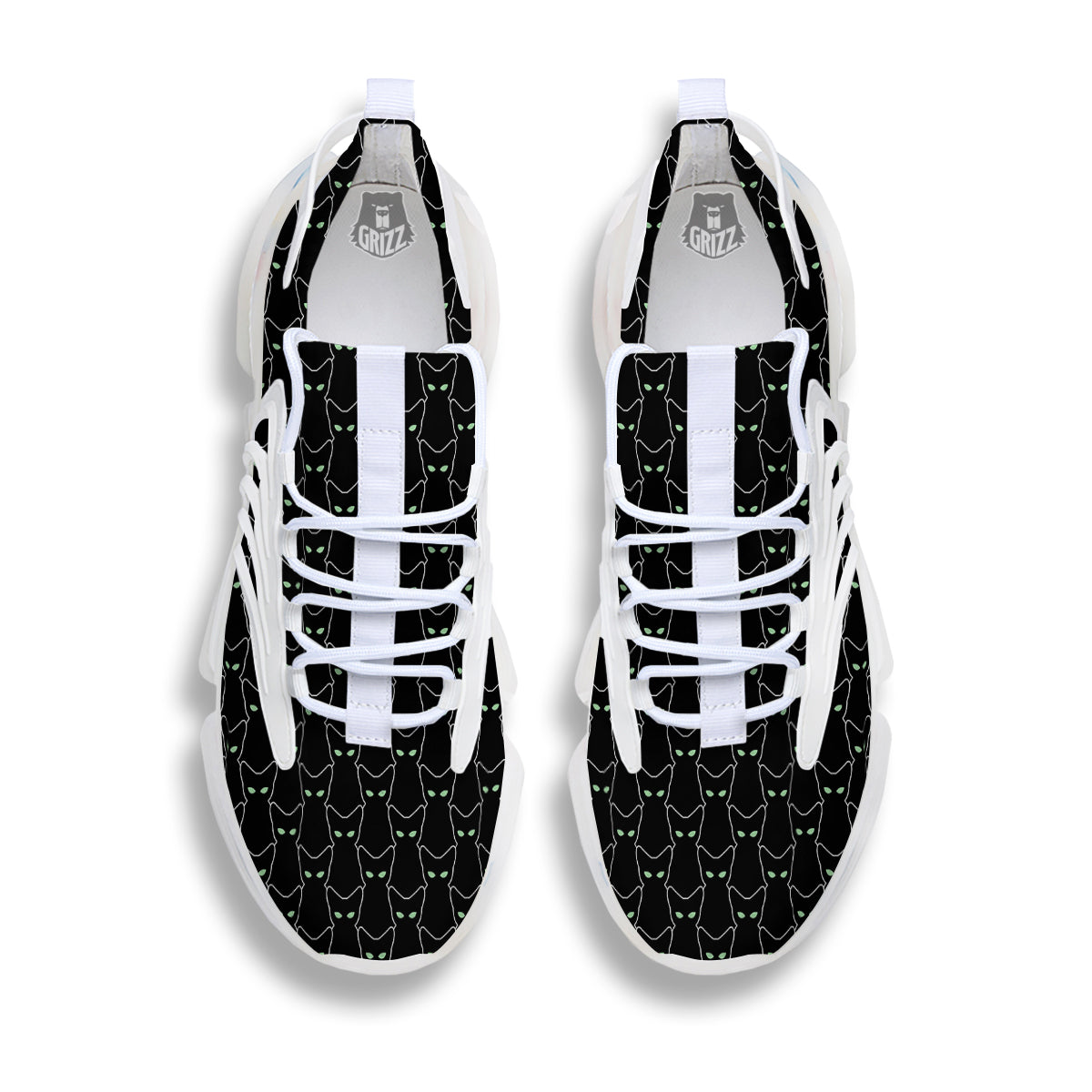 Black Cat Alien Print Pattern White Gym Shoes-grizzshop