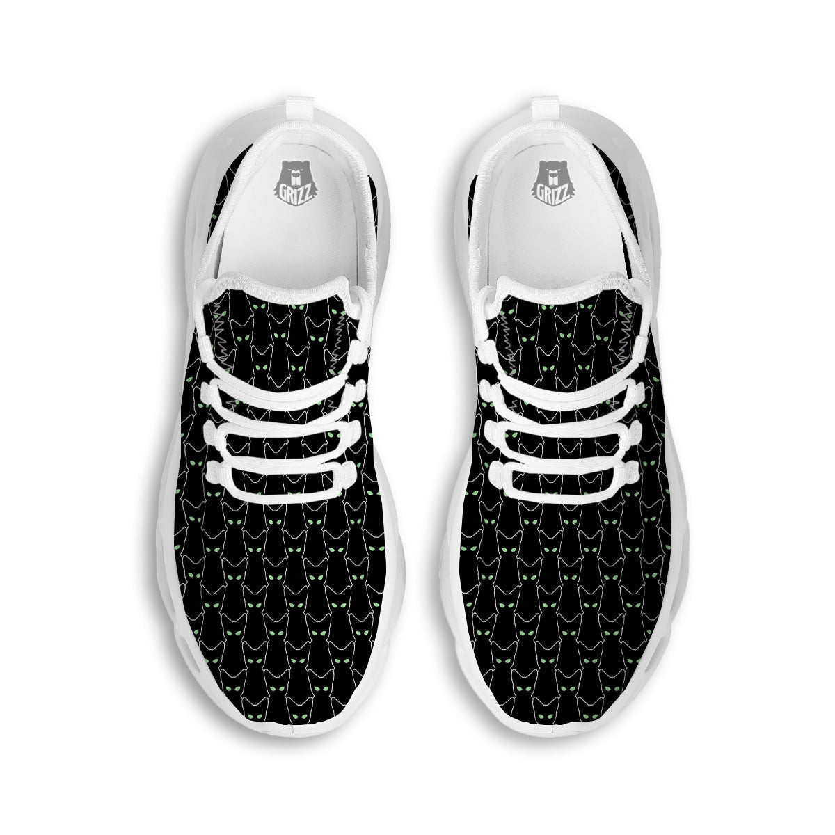 Black Cat Alien Print Pattern White Running Shoes-grizzshop