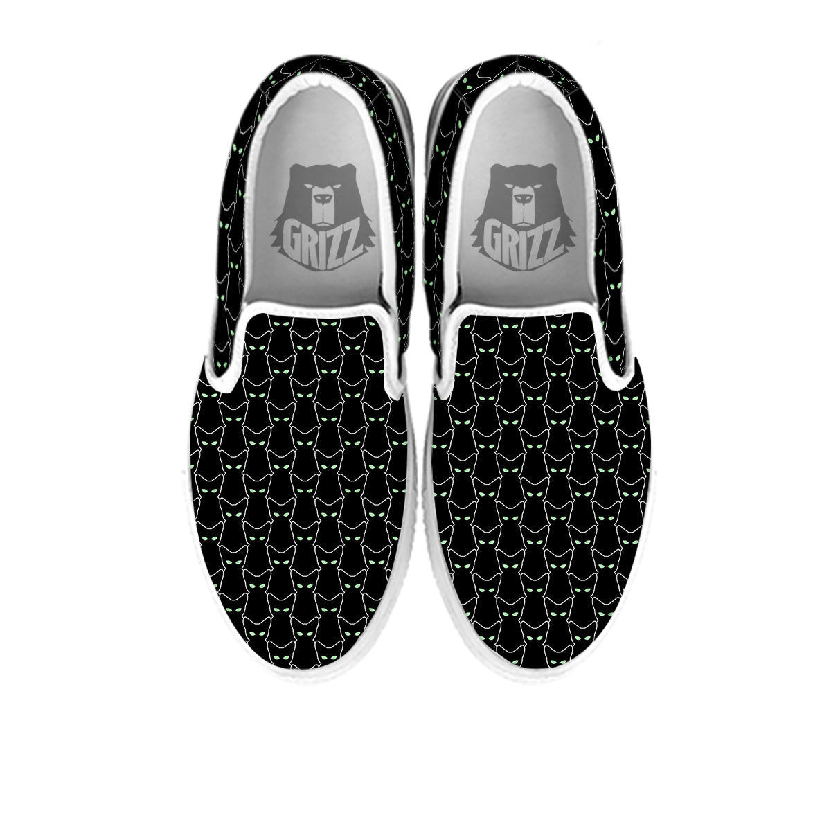 Black Cat Alien Print Pattern White Slip On Shoes-grizzshop