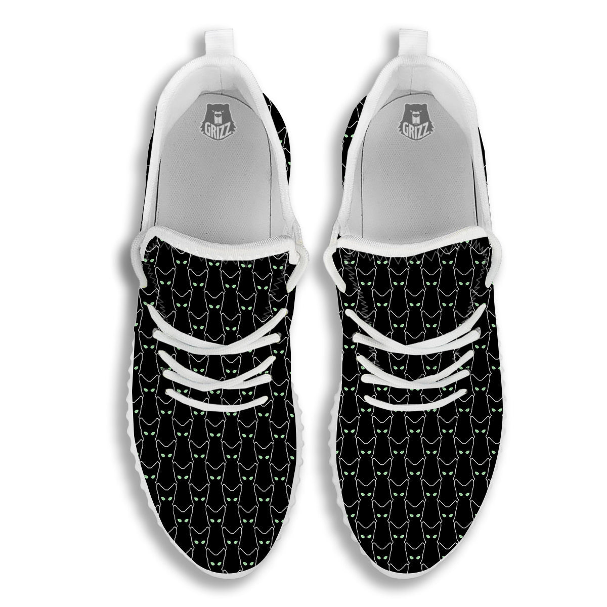 Black Cat Alien Print Pattern White Walking Shoes-grizzshop