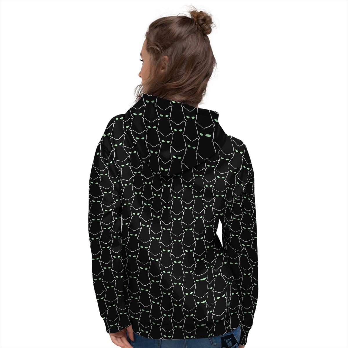 Black Cat Alien Print Pattern Women's Hoodie-grizzshop