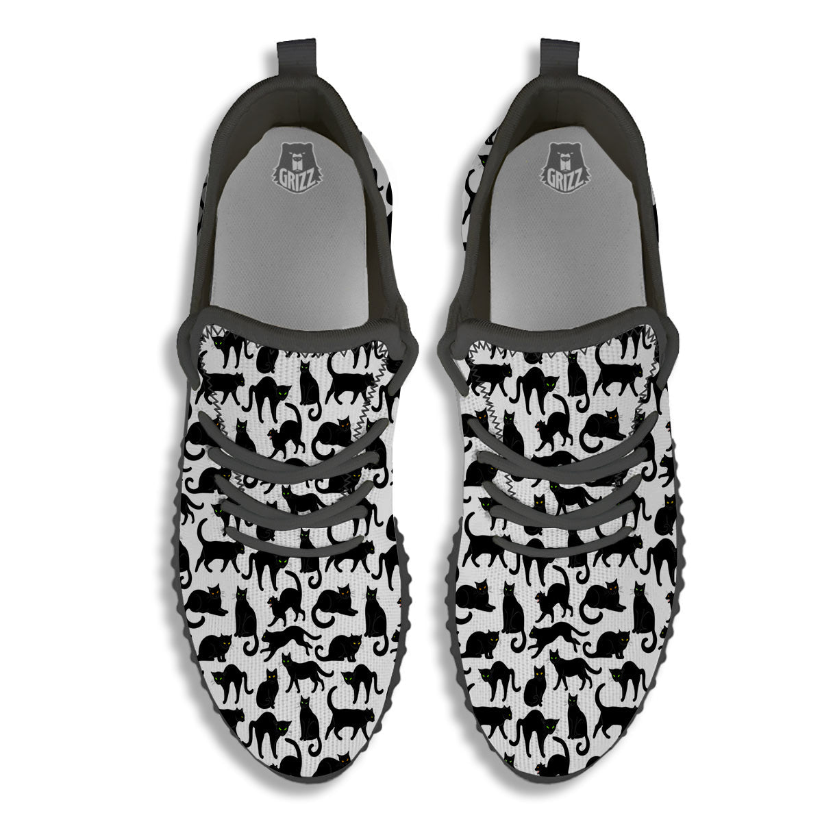 Black Cat And White Print Pattern Black Walking Shoes-grizzshop
