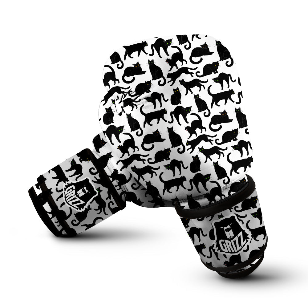 Black Cat And White Print Pattern Boxing Gloves-grizzshop