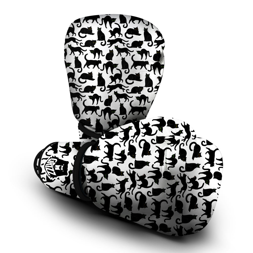 Black Cat And White Print Pattern Boxing Gloves-grizzshop