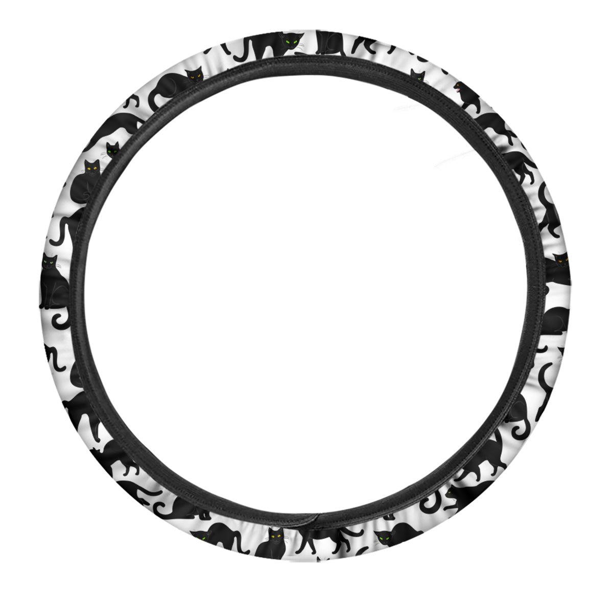 Black Cat And White Print Pattern Car Steering Wheel Cover-grizzshop