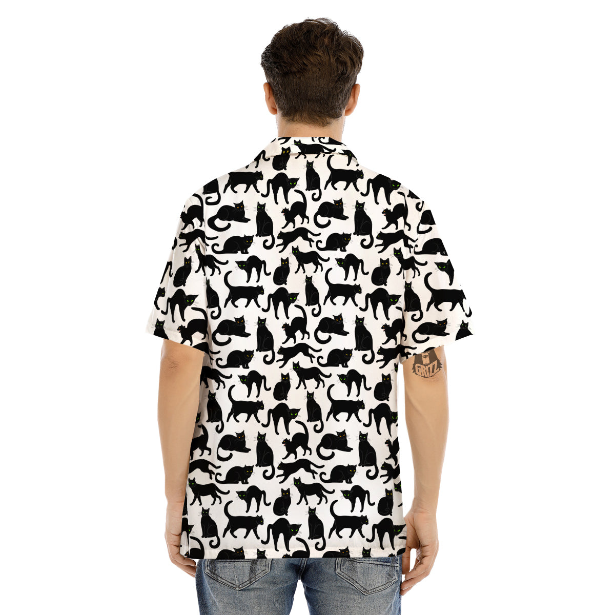 Black Cat And White Print Pattern Men's Hawaiian Shirt-grizzshop