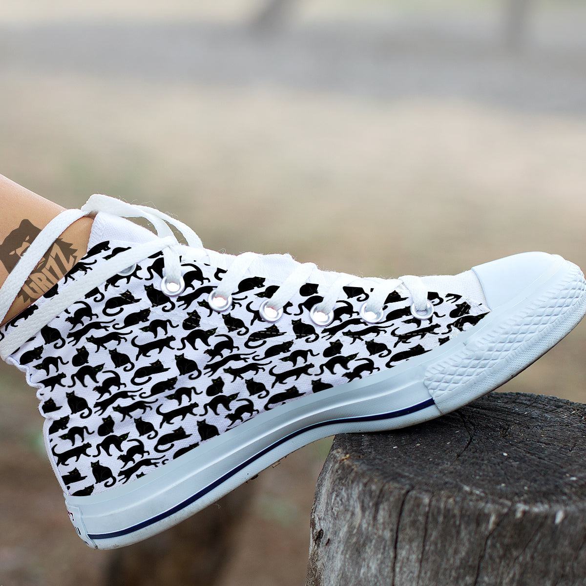 Black Cat And White Print Pattern White High Top Shoes-grizzshop