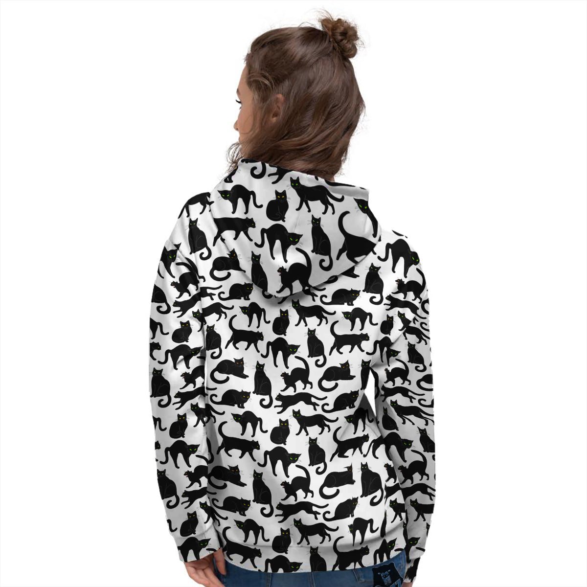 Black Cat And White Print Pattern Women's Hoodie-grizzshop