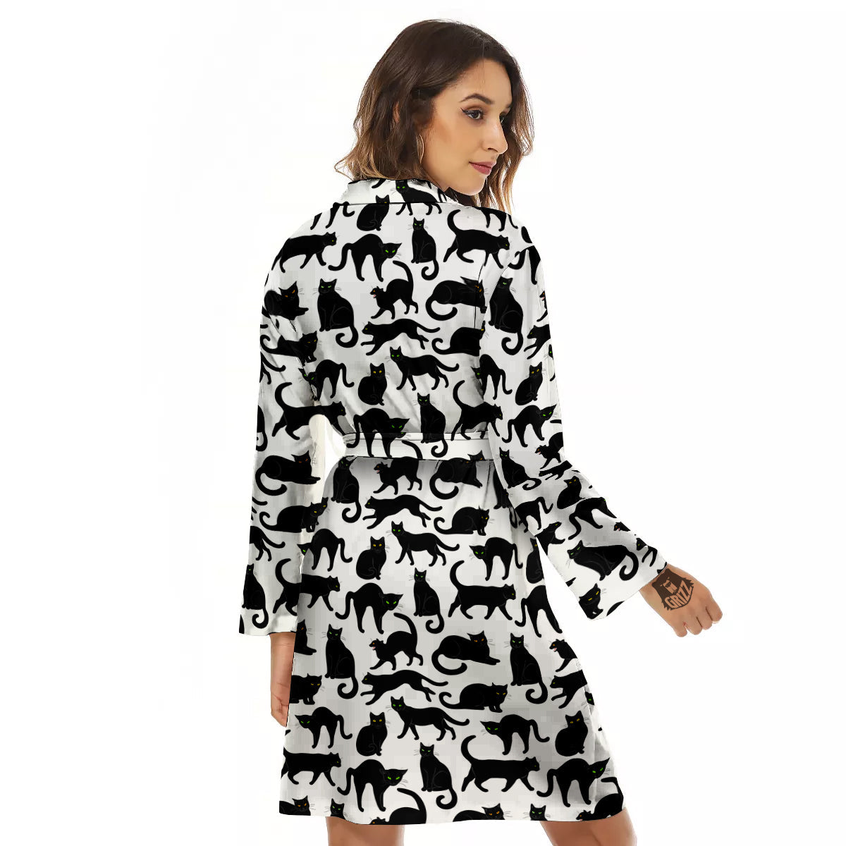 Black Cat And White Print Pattern Women's Robe-grizzshop