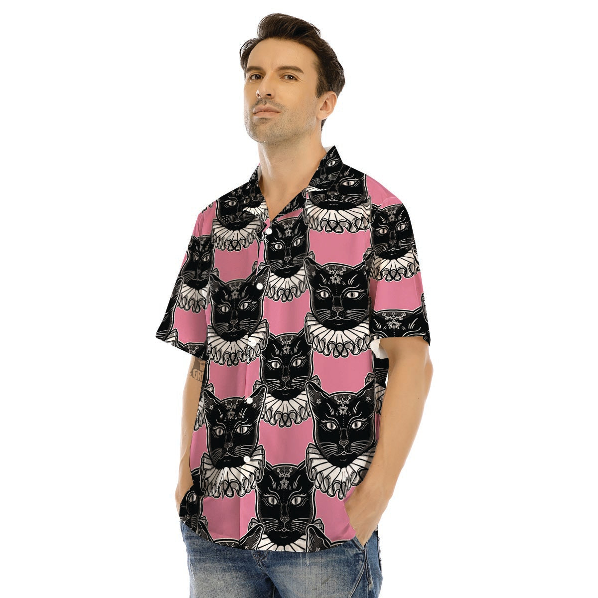Black Cat Gothic Men’s Hawaiian Shirt-grizzshop